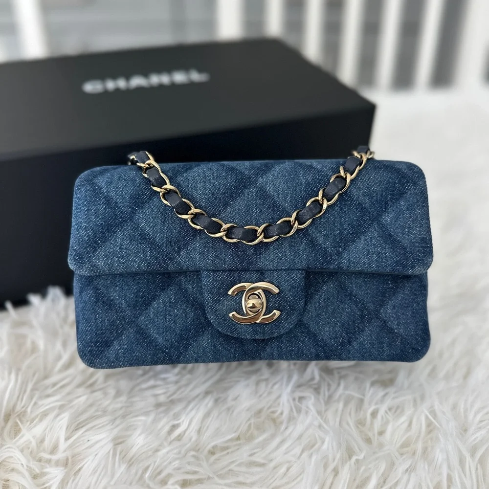 CHANEL Dark Denim Mini Classic Flap - Picture 1 of 11